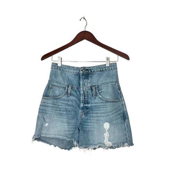 Hudson Jeans Women’s Sloane Fold Over Shorts High Waist Button Fly Distressed 24 - Picture 1 of 8